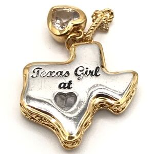 Pendant Charm Texas Girl At Heart Gold & Silver Plate Crystal Reversible